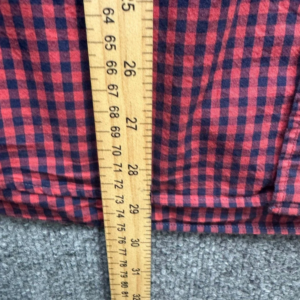 J.Crew Button-Down Shirt Mens Size L Red Navy Gingham Slim Fit Long‎ Sleeve Flex